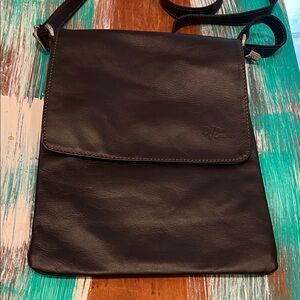 Women's Black Leather-Look Flap Shoulder Bag